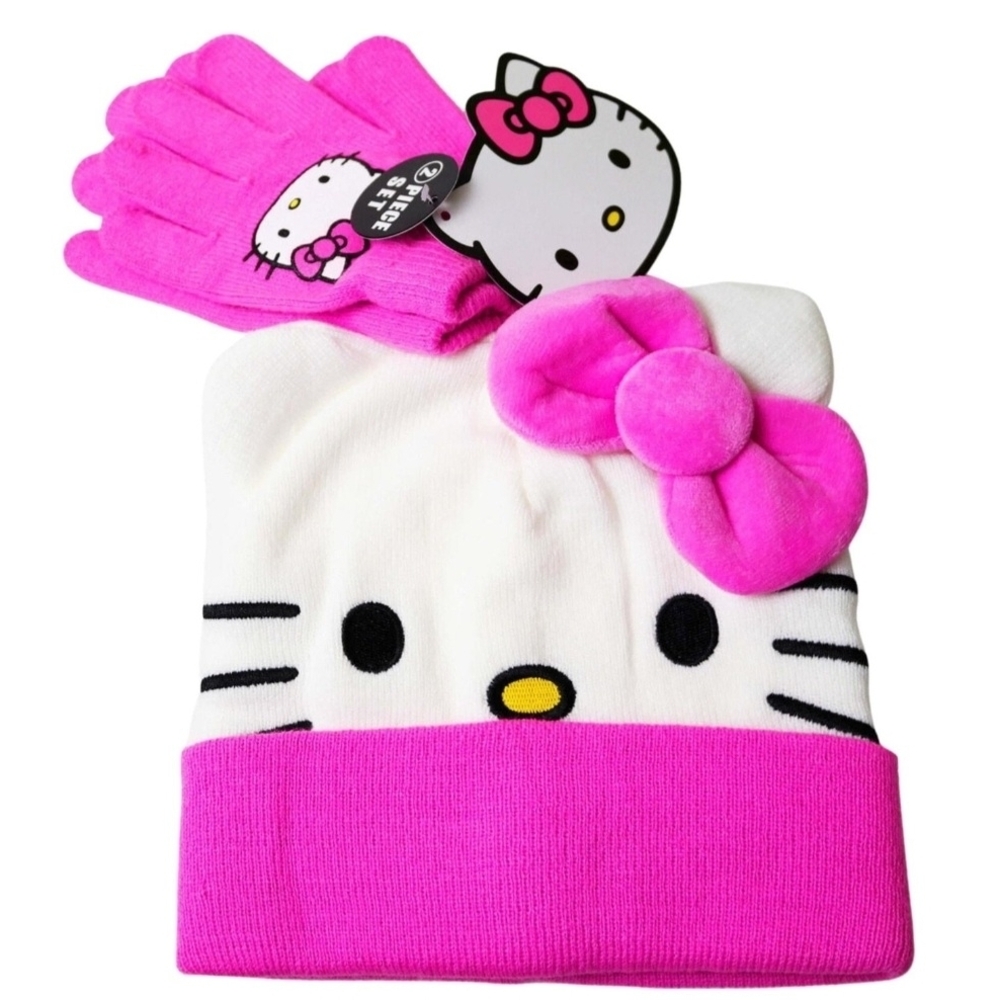 Hello Kitty Pink and White Kids Hat and Gloves Set